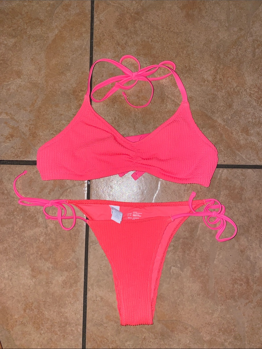Aerie Women’s Coral Pink Ribbed Bikini